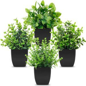 4 Pack Black Fake Plants Mini Artificial Greenery Potted Plants for Home Decor